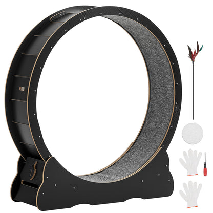 Cat Exercise Wheel, 48 in Wooden Cat Running Wheel for Indoor Cats up to 28 lbs, Cats Treadmill with Carpeted Runway & Locking Mechanism, Quiet Kitten Sport Toys for Pets Fitness & Health, Black