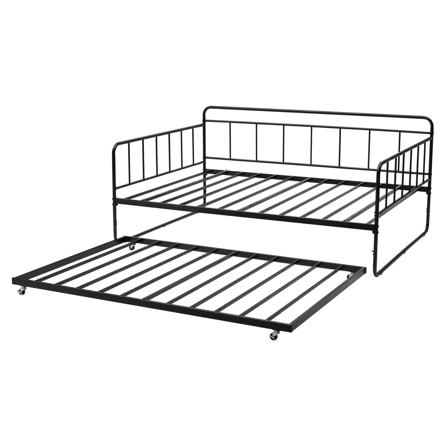 Full Size Daybed Frame Metal Day Bed with Trundle and Metal Slats