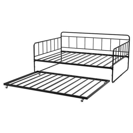 Full Size Daybed Frame Metal Day Bed with Trundle and Metal Slats