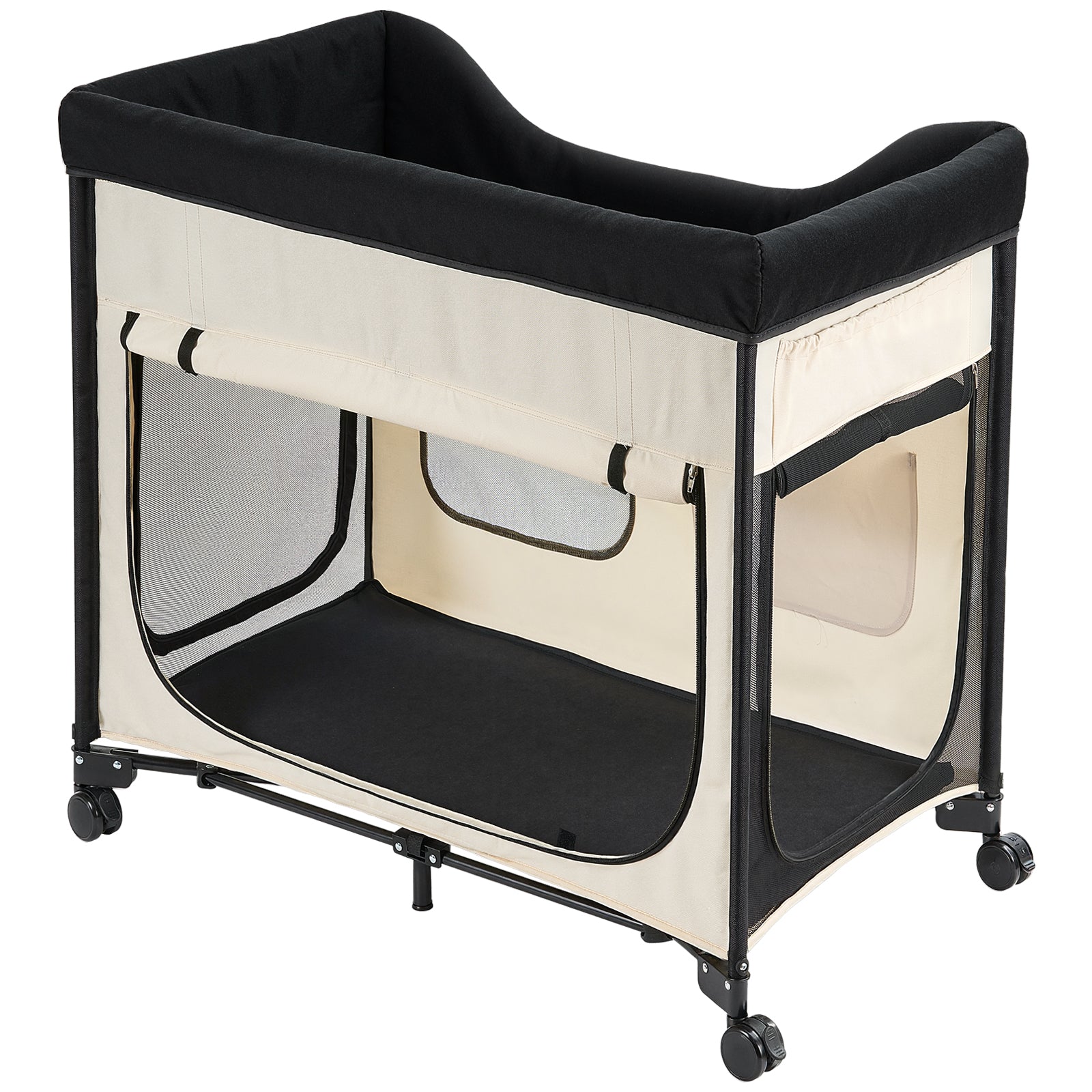 Large Beige Oxford Fabric Dog Bed with Wheels & Storage