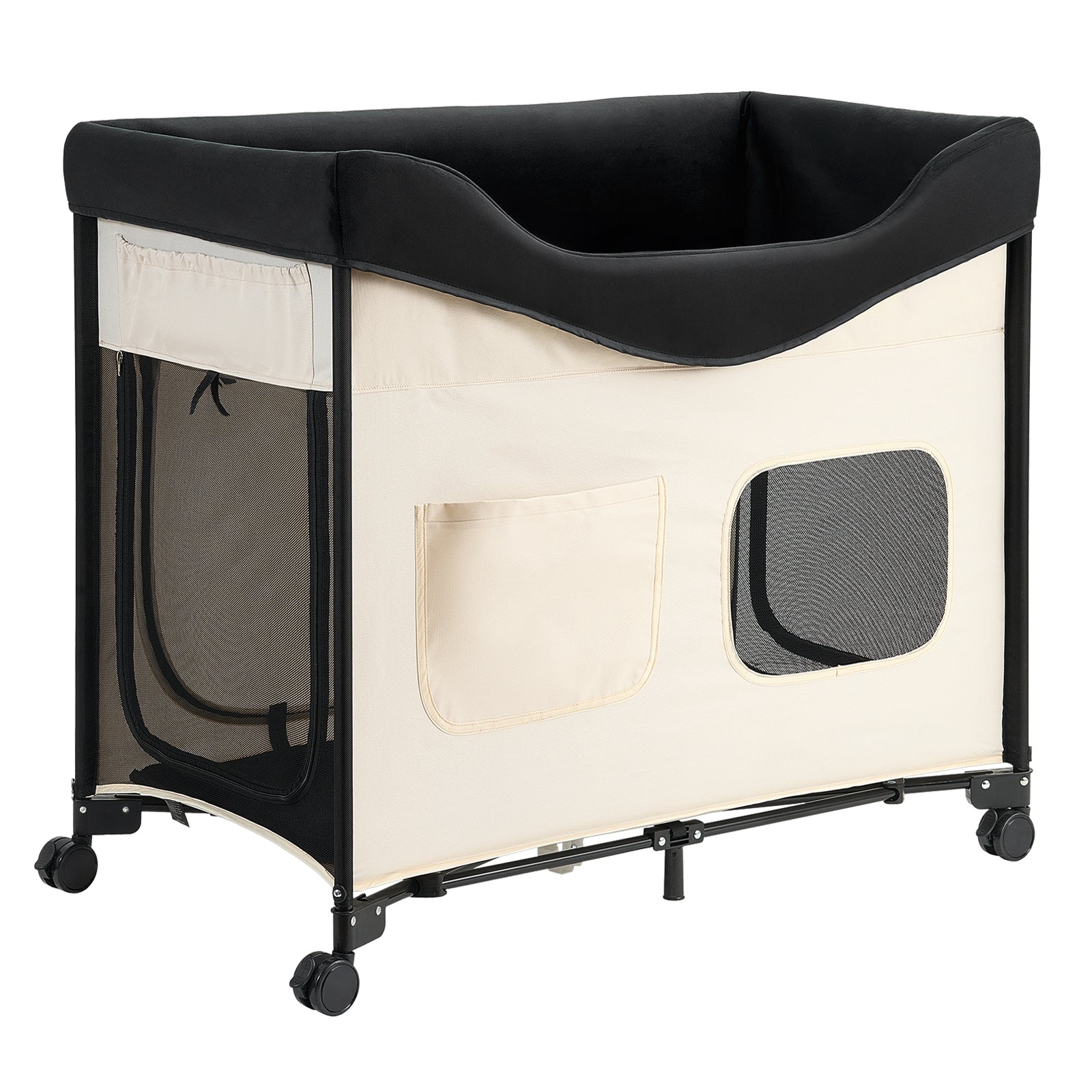 Large Beige Oxford Fabric Dog Bed with Wheels & Storage