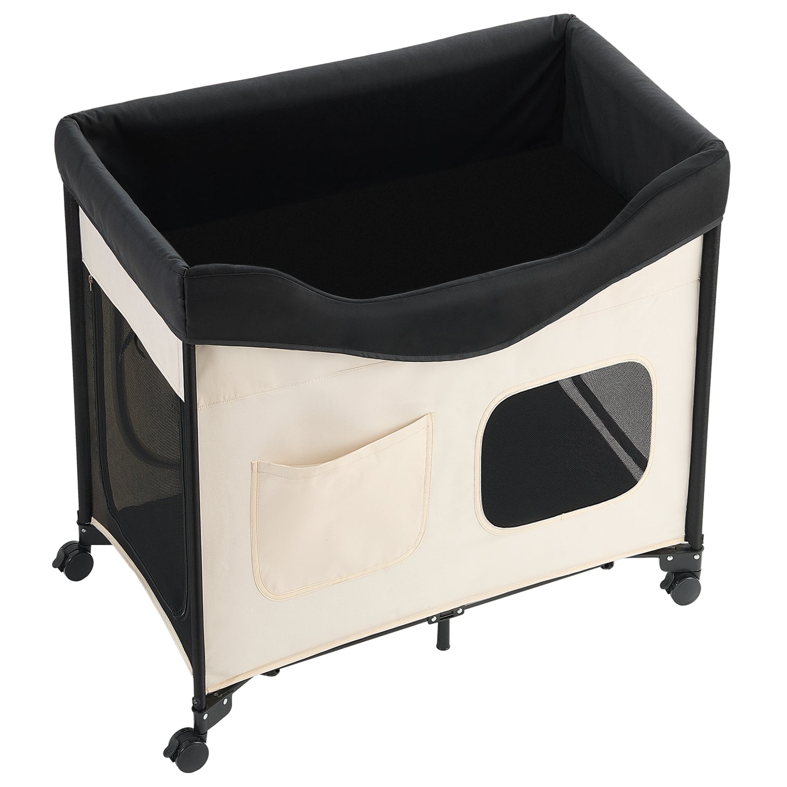 Large Beige Oxford Fabric Dog Bed with Wheels & Storage
