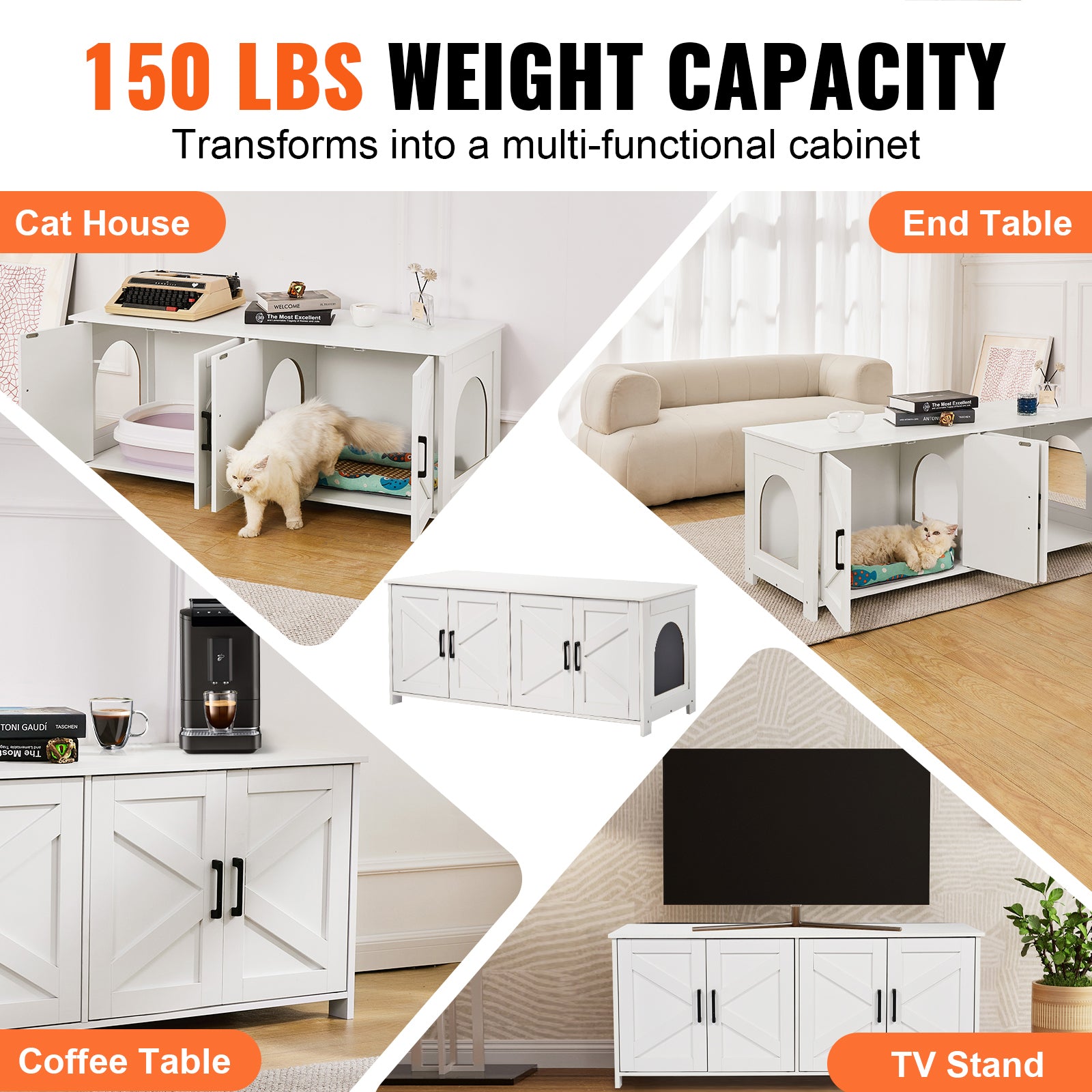 White Aluminum Alloy Cat Litter Box Furniture - Hidden Storage Enclosure