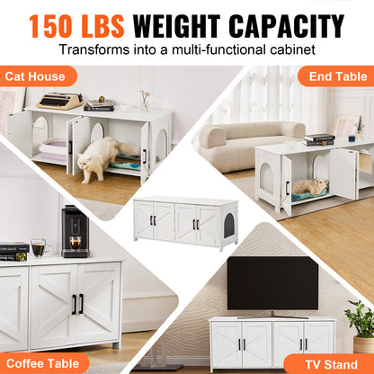 White Aluminum Alloy Cat Litter Box Furniture - Hidden Storage Enclosure