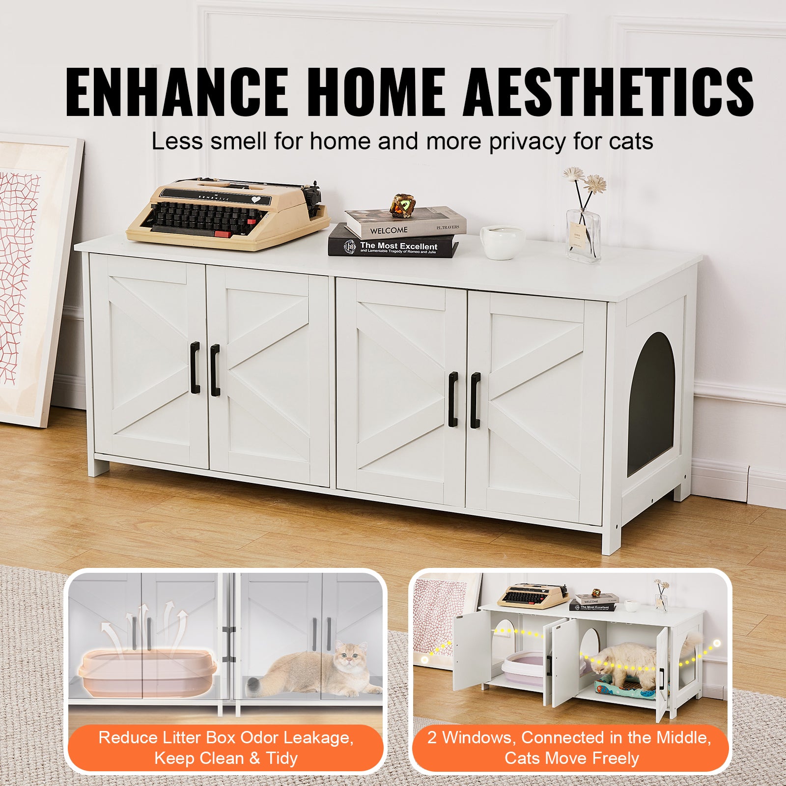 White Aluminum Alloy Cat Litter Box Furniture - Hidden Storage Enclosure