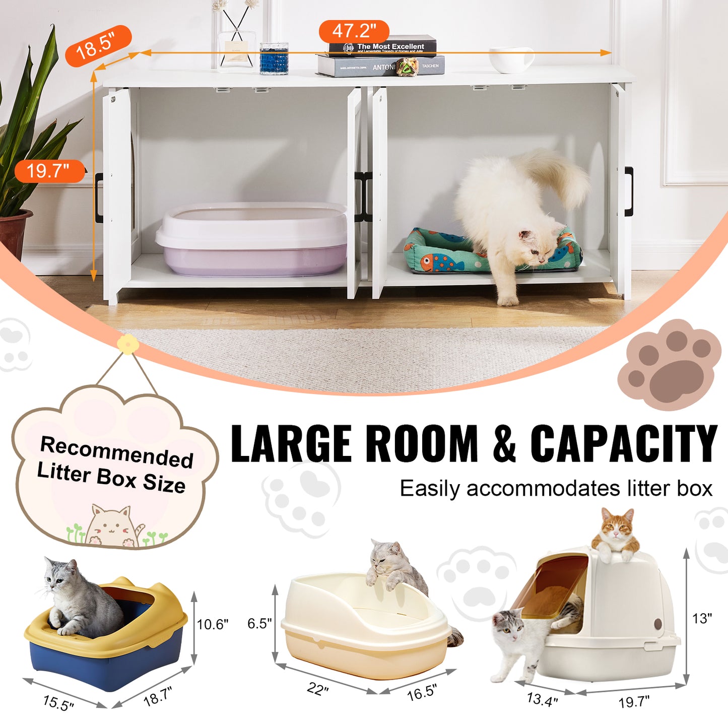 White Aluminum Alloy Cat Litter Box Furniture - Hidden Storage Enclosure