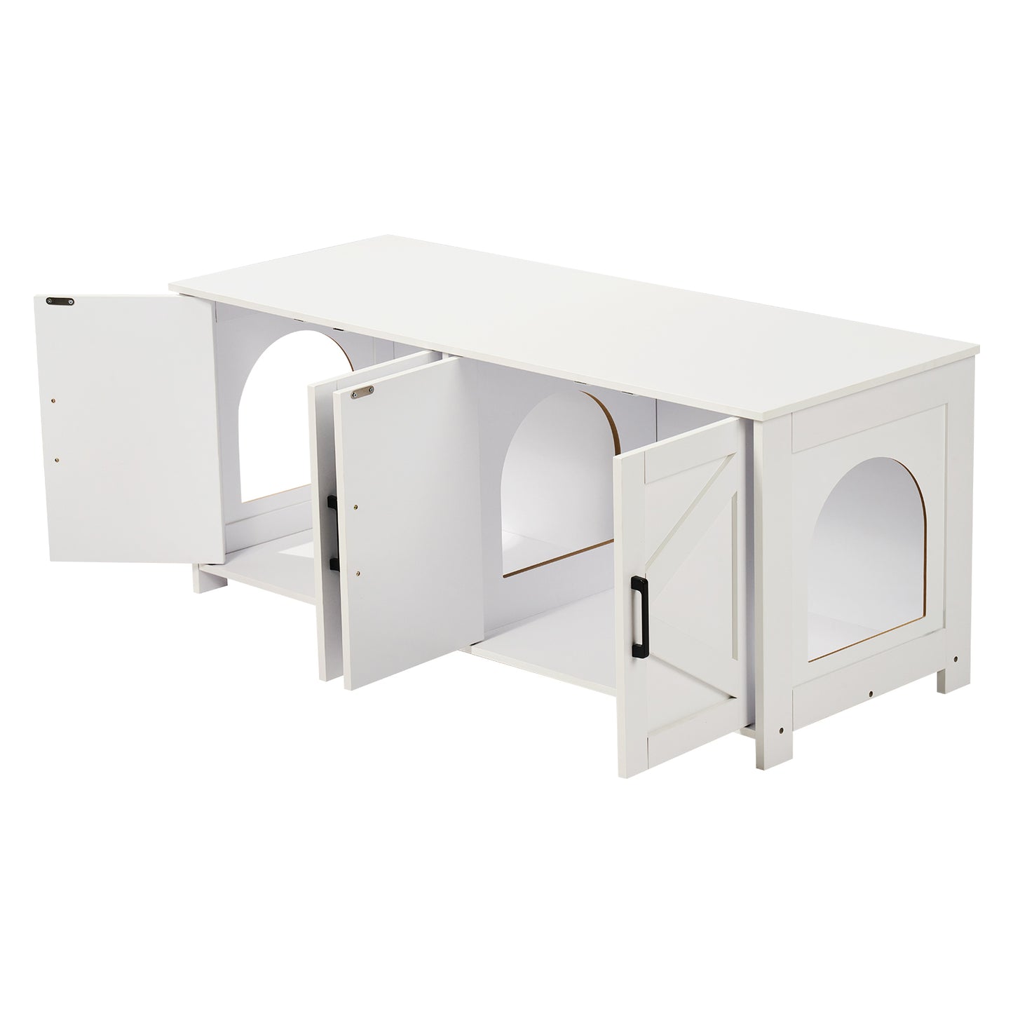 White Aluminum Alloy Cat Litter Box Furniture - Hidden Storage Enclosure