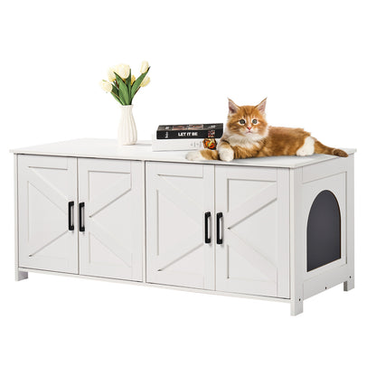 Cat Litter Box Enclosure Wooden Litter Box Furniture Hidden 2 Rooms White