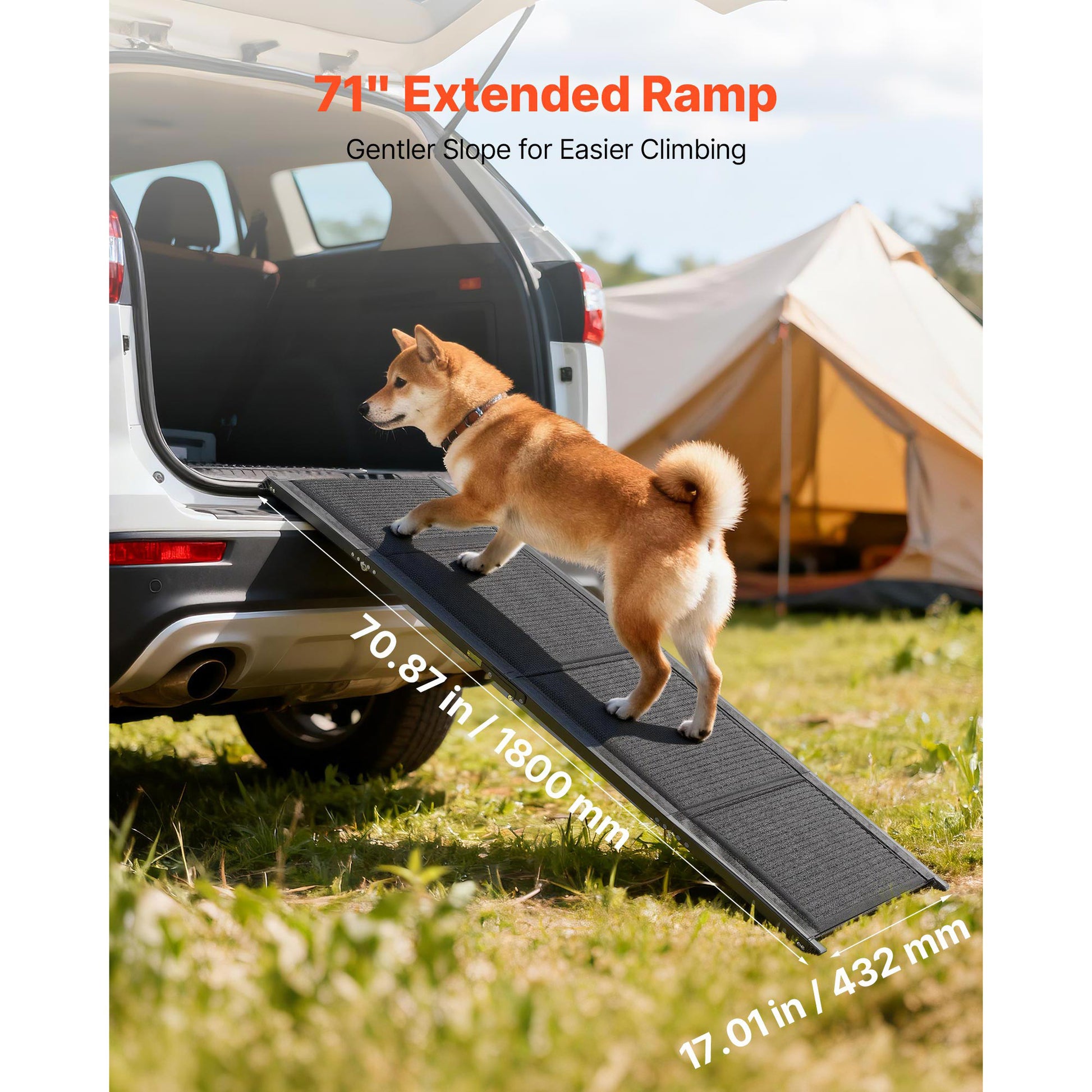 Folding Dog Ramp for Cars - 71" Aluminum Pet Stairs