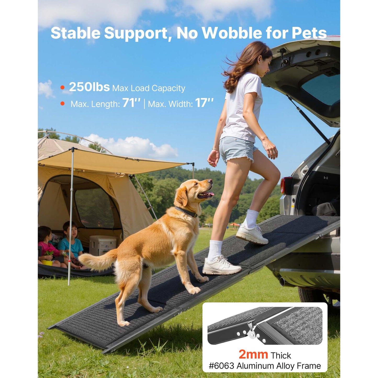 Folding Dog Ramp for Cars - 71" Aluminum Pet Stairs