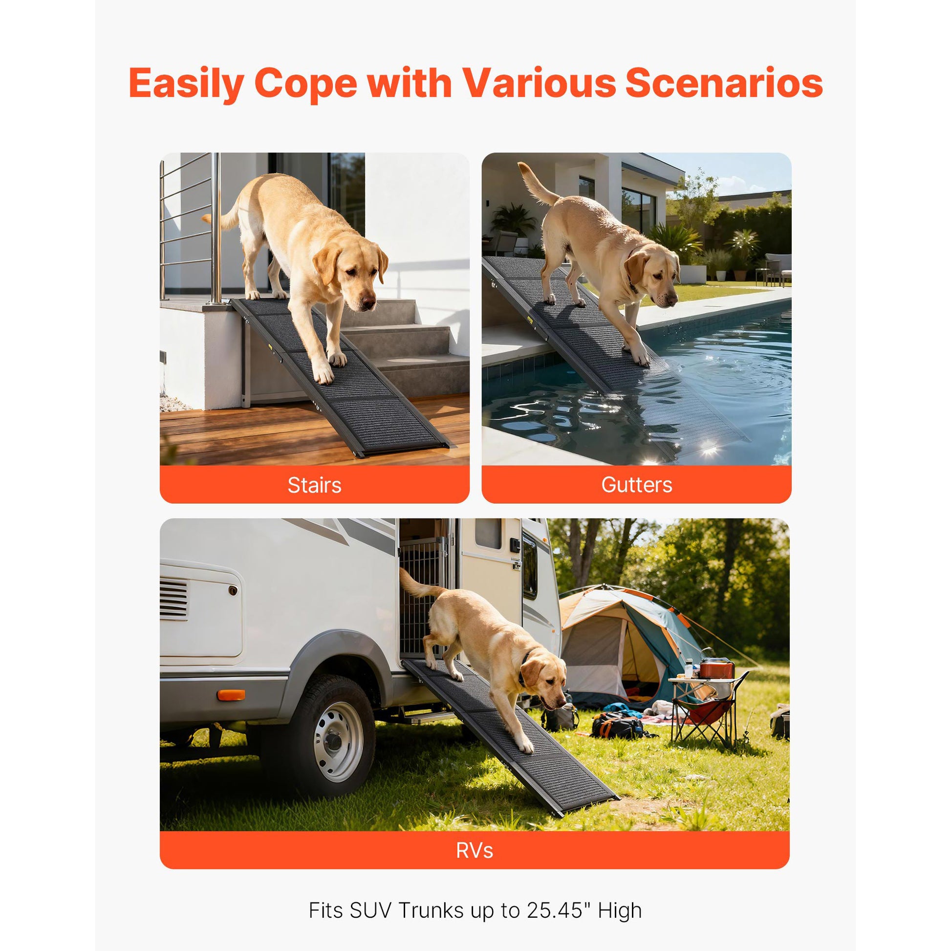 Folding Dog Ramp for Cars - 71" Aluminum Pet Stairs