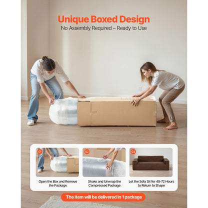 83 Inch Brown Corduroy Sofa - 3 Seat Couch with Foam & Spring for Living Room