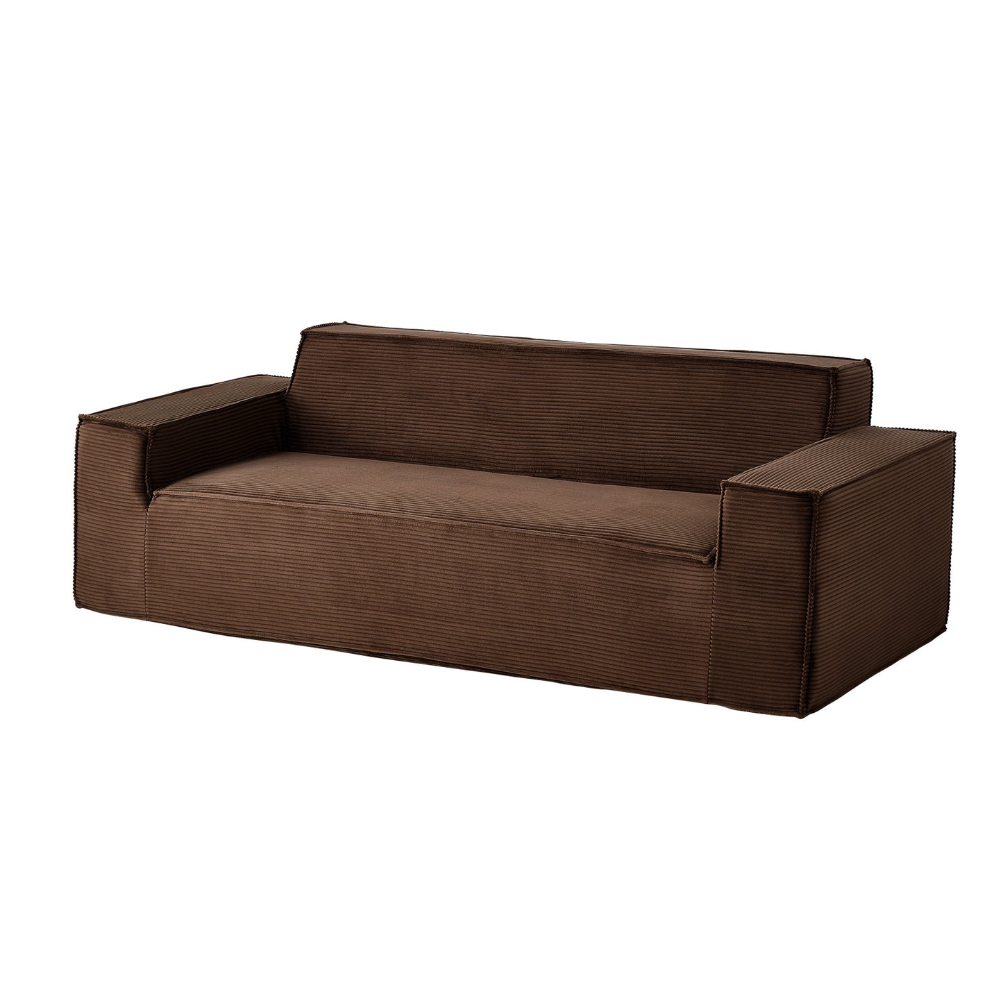 83 Inch Brown Corduroy Sofa - 3 Seat Couch with Foam & Spring for Living Room