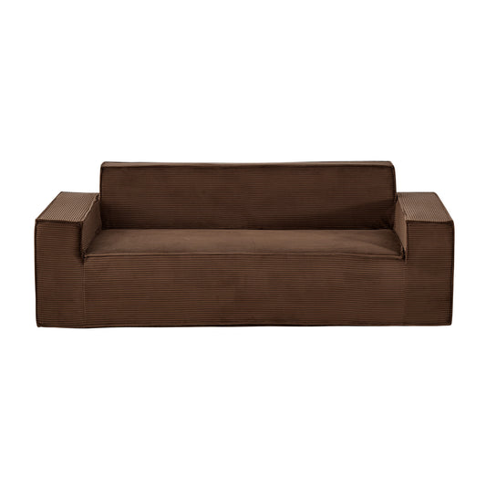 3-Seater Sofa in a Box, 83-Inch No Assembly Corduroy Couch with Memory Foam, Deep Seats for Living Room, Apartment, or Office, Brown