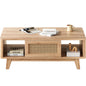 Coffee Table, Mid Century Living Room Tables with Storage, Modern Square with Rattan Drawer, Wooden Living Room Table with Solid Wood Leg