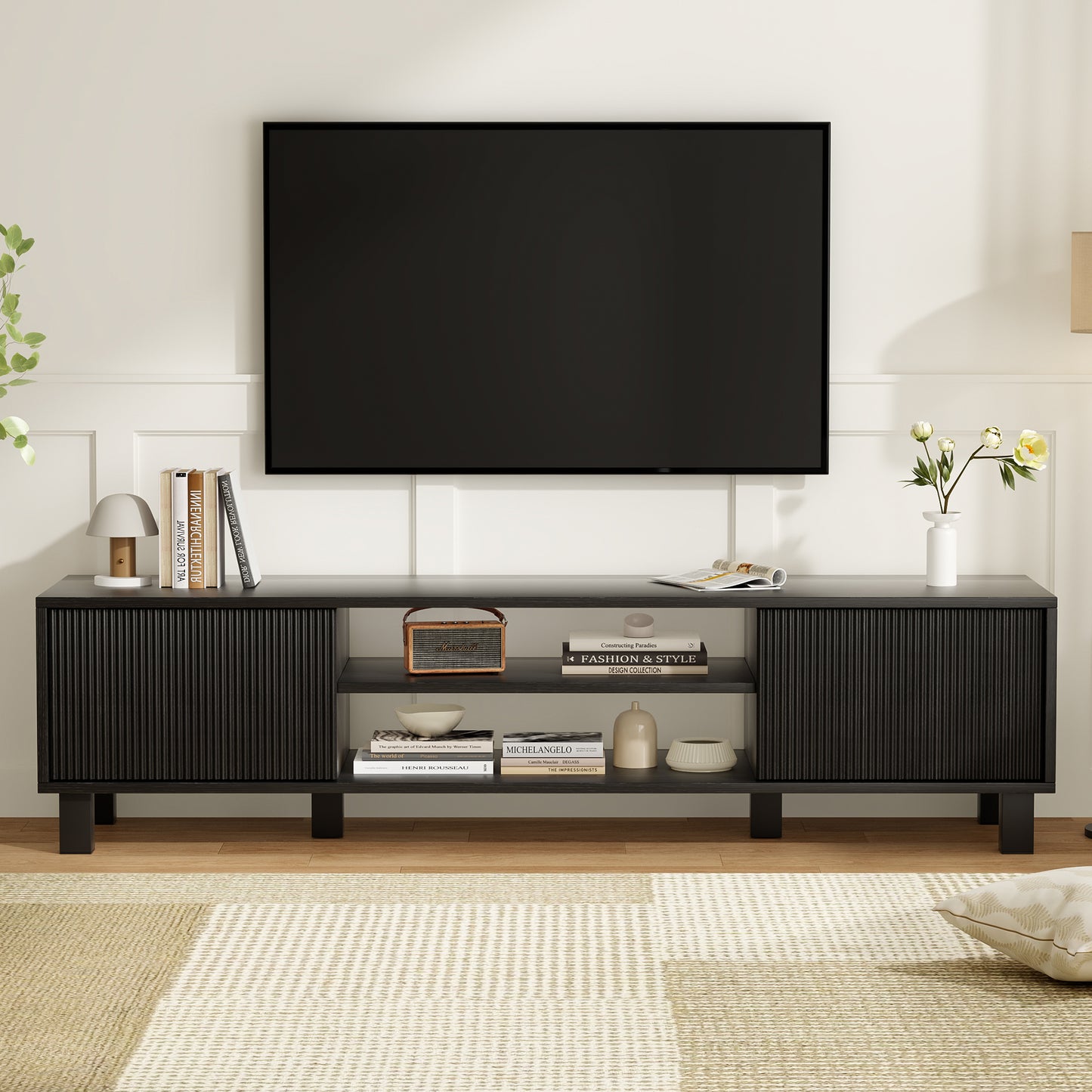 Modern TV Stand for Up to 70'' TVs, Large Media Console with Storage & Open Shelves, Stylish Entertainment Center for Living Room