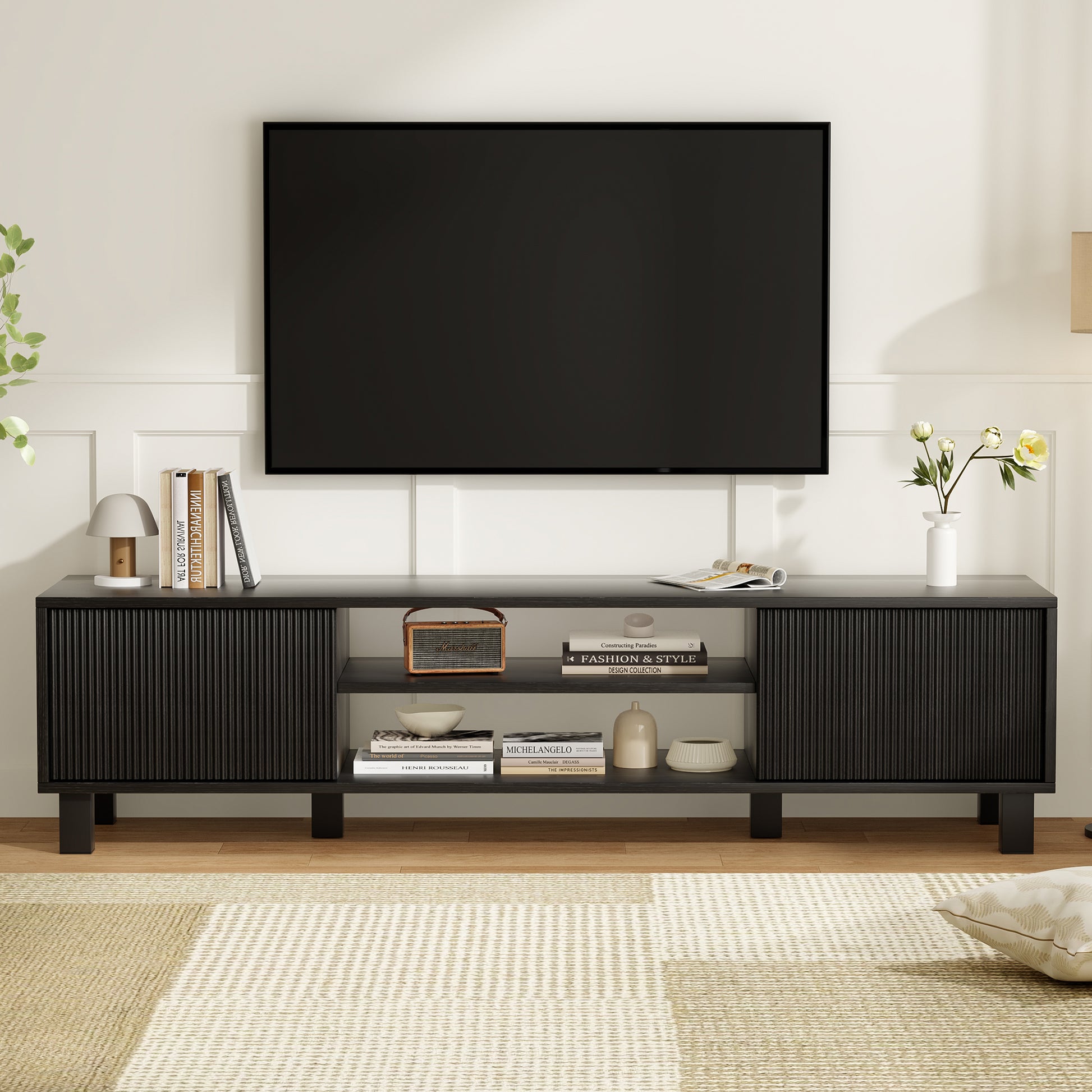Modern TV Stand for Up to 70'' TVs, Large Media Console with Storage & Open Shelves, Stylish Entertainment Center for Living Room