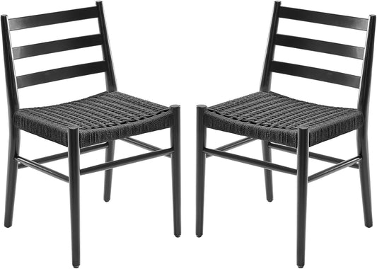 Dining Chairs Set of 2, Woven Rope Seat with Sturdy Metal Frame, Mid Century Modern Dining Room Chairs for Kitchen, Living Room, Restaurant