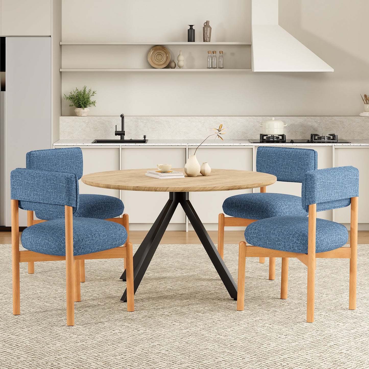 Blue Wood Dining Chair Set of 2 for Kitchen Dining Rooms