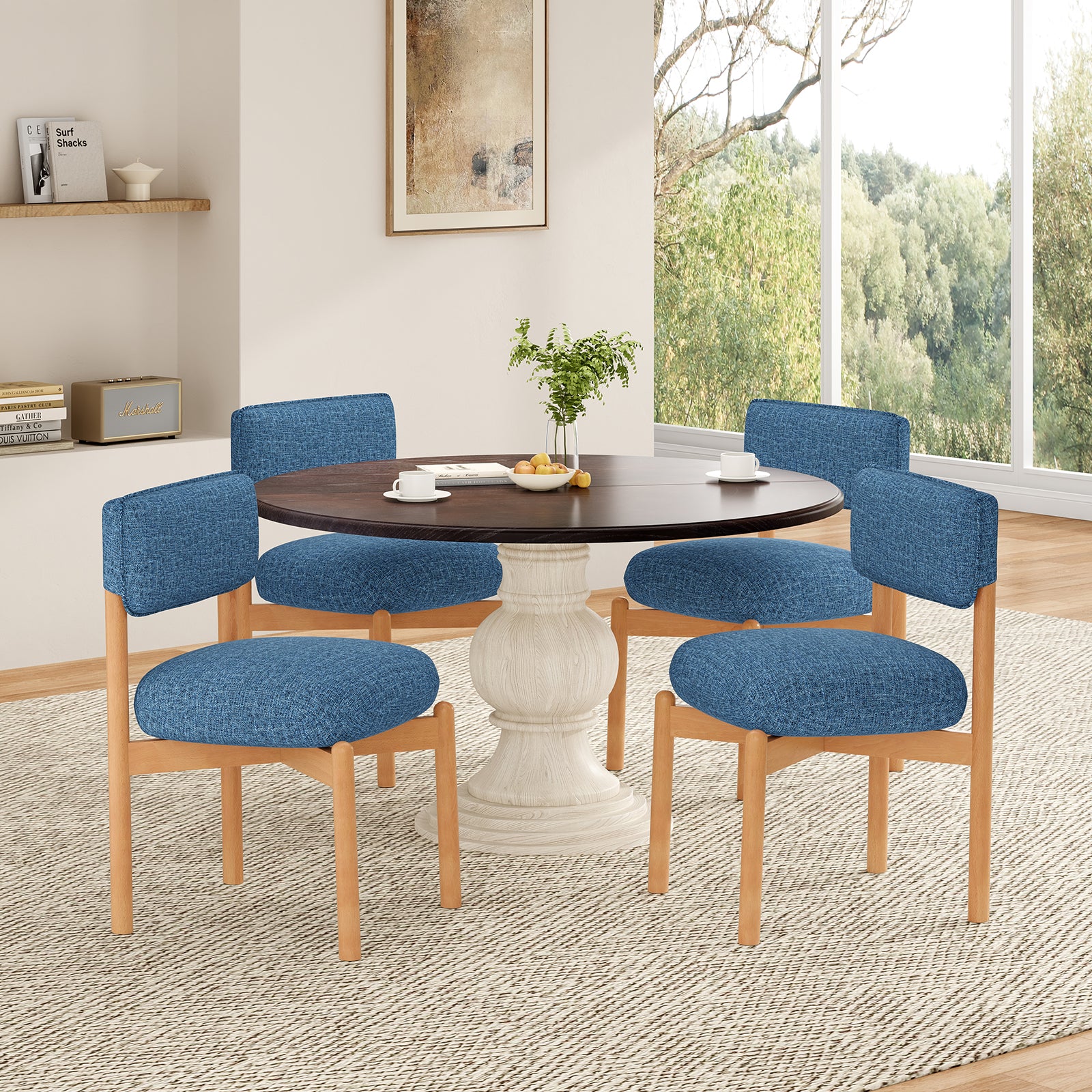 Blue Wood Dining Chair Set of 2 for Kitchen Dining Rooms