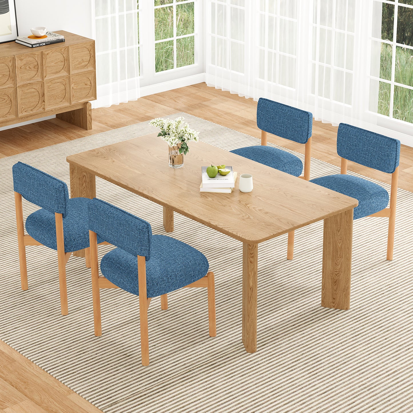 Blue Wood Dining Chair Set of 2 for Kitchen Dining Rooms