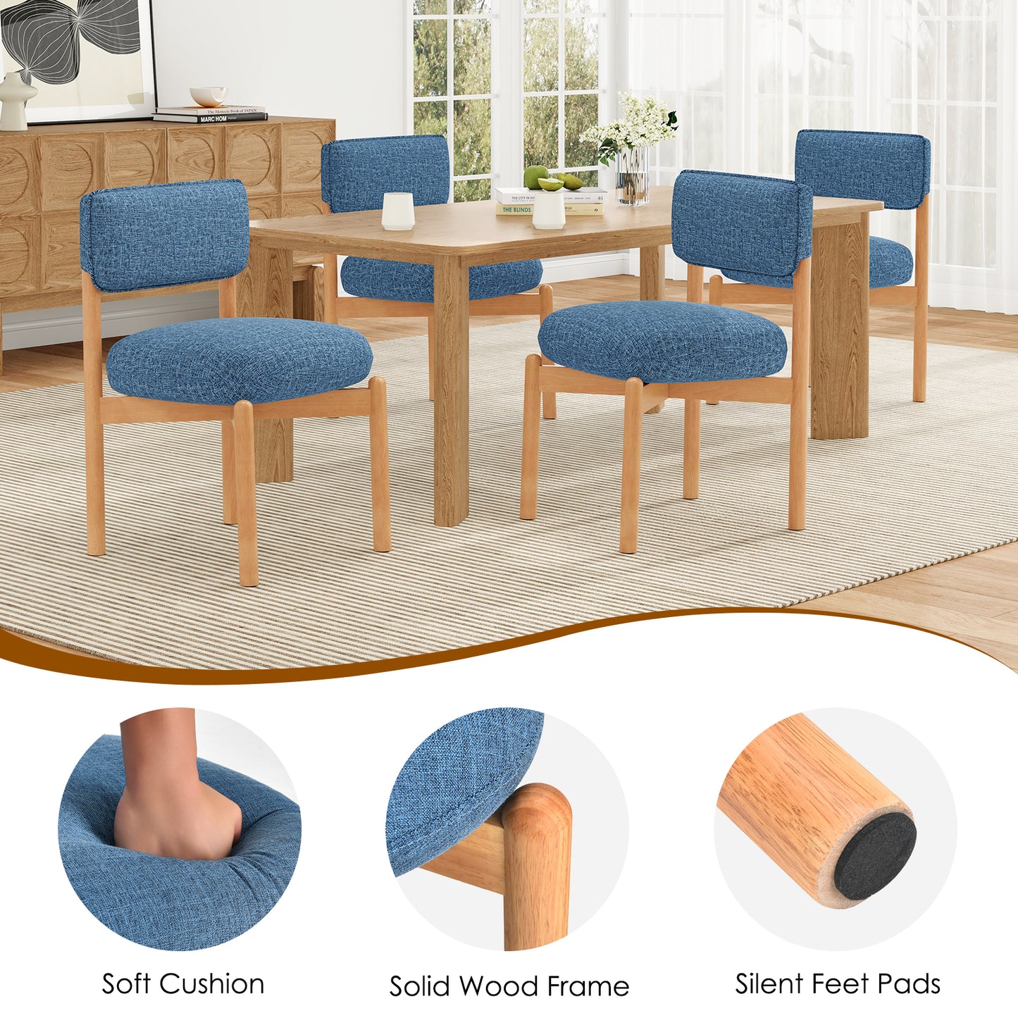 Blue Wood Dining Chair Set of 2 for Kitchen Dining Rooms