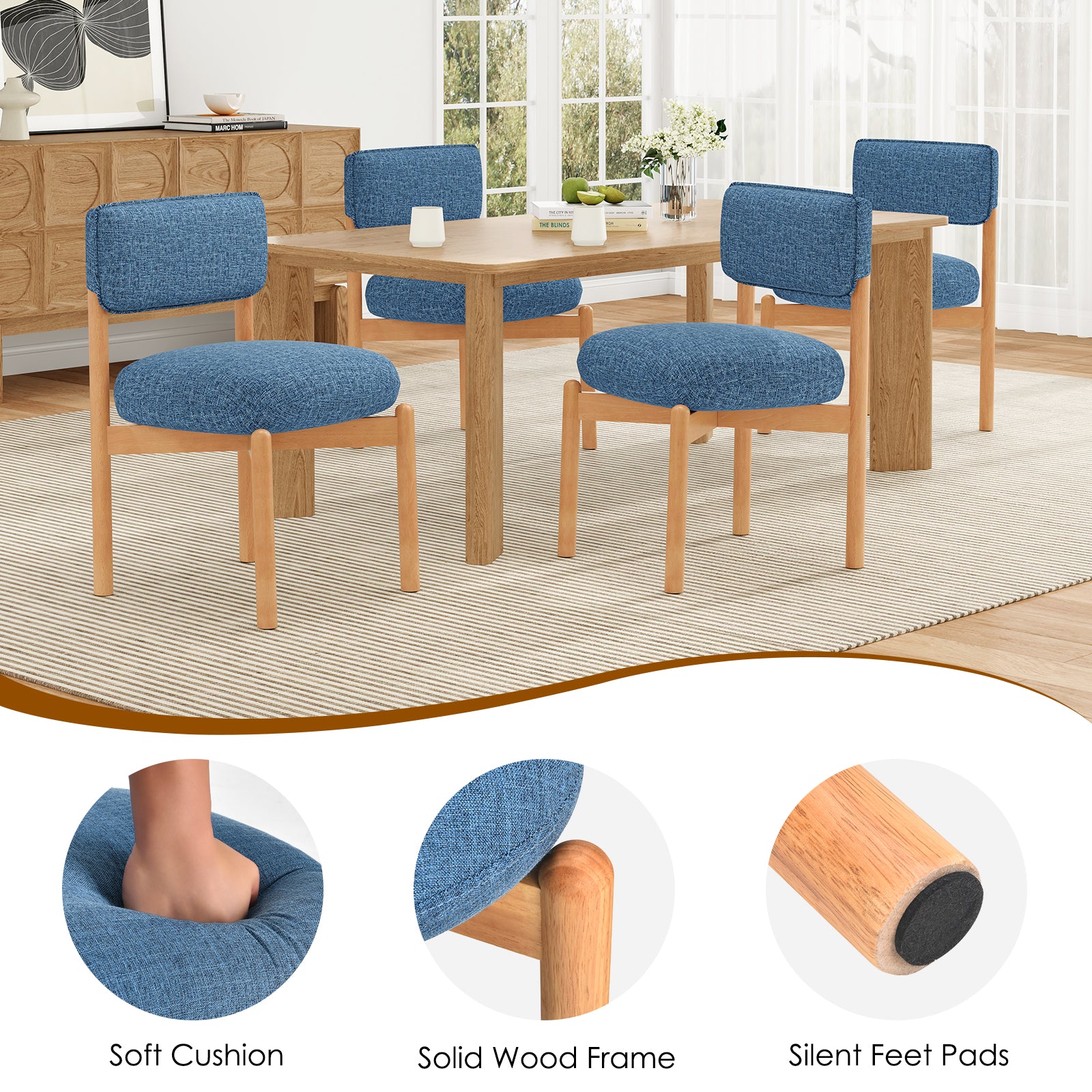 Blue Wood Dining Chair Set of 2 for Kitchen Dining Rooms