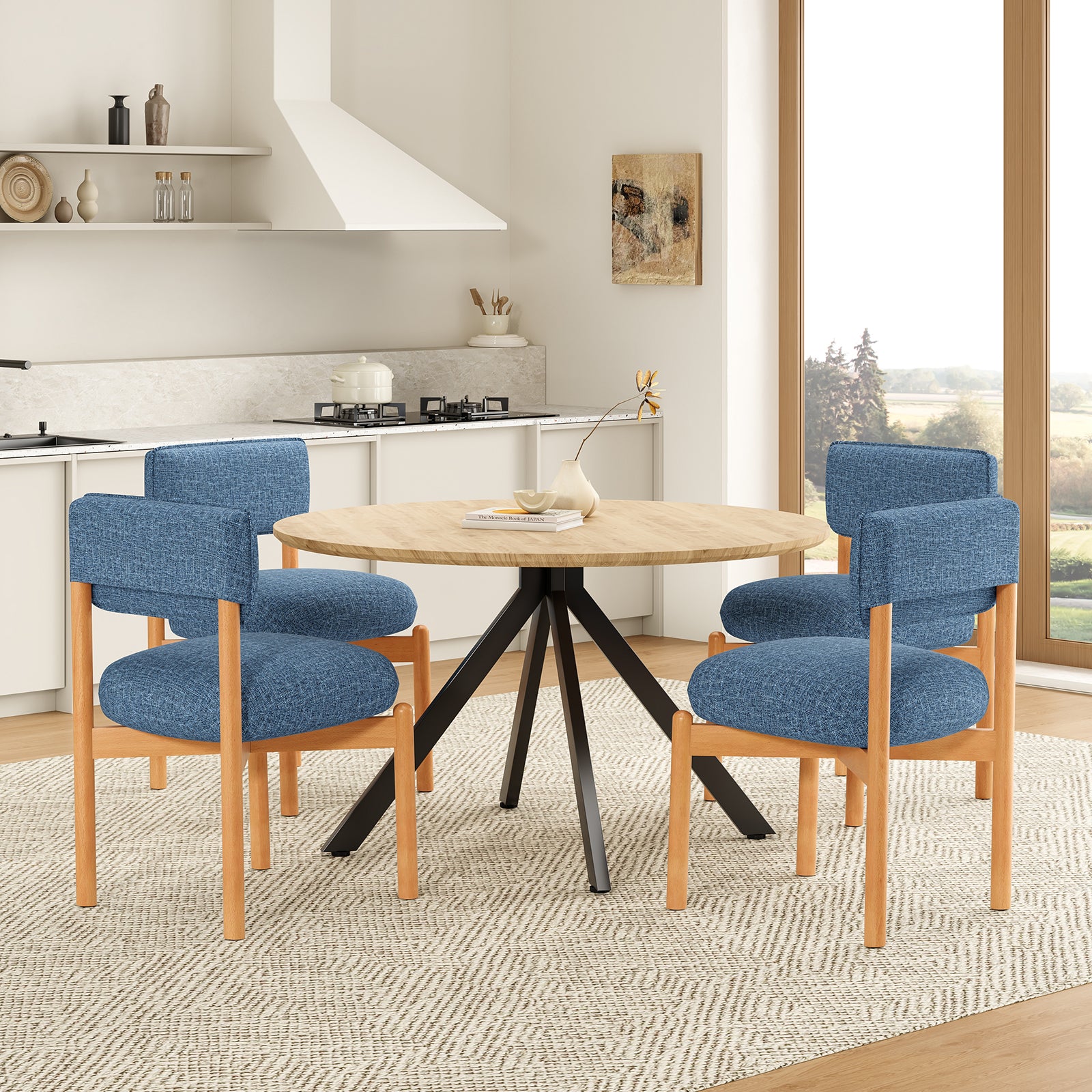 Blue Wood Dining Chair Set of 2 for Kitchen Dining Rooms