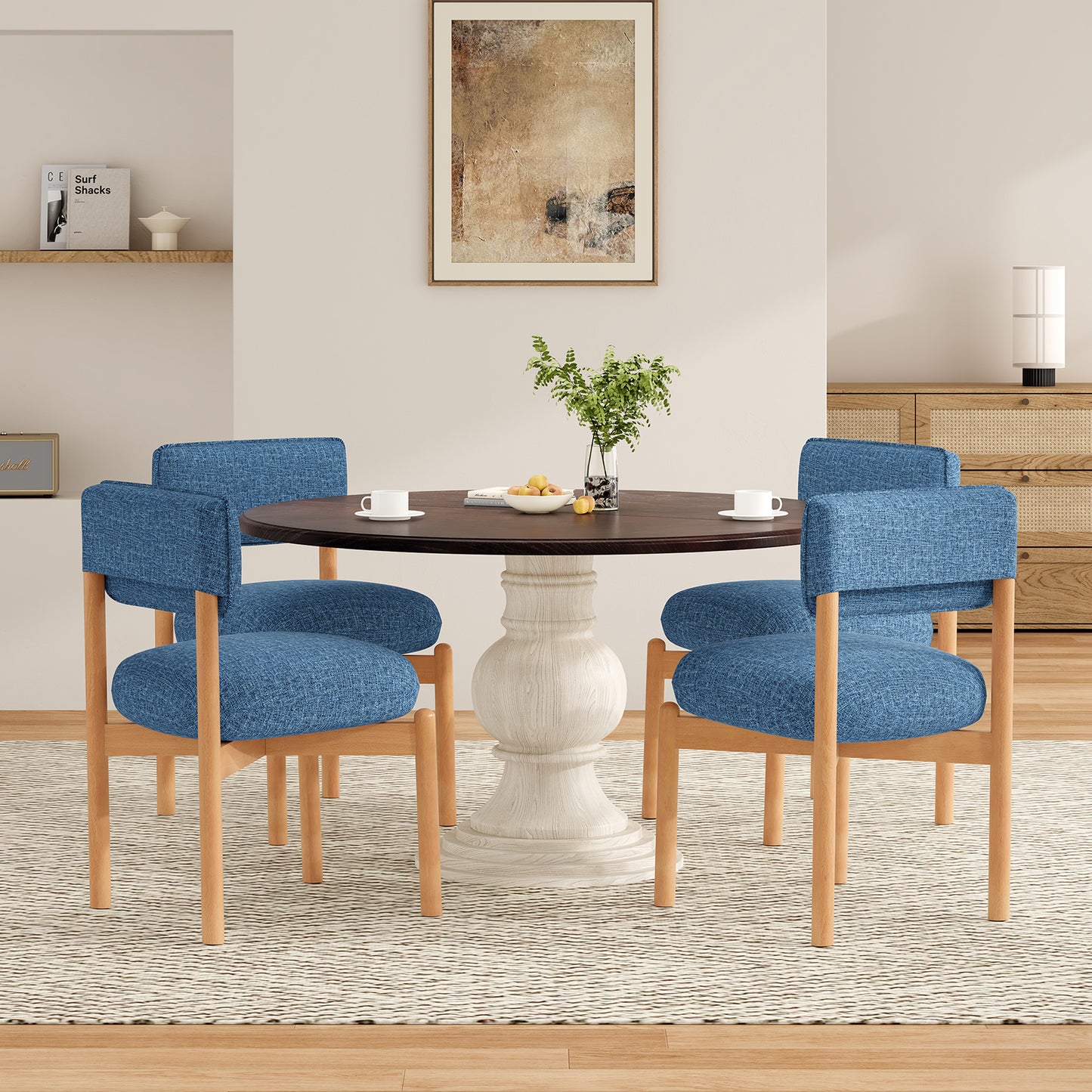 Blue Wood Dining Chair Set of 2 for Kitchen Dining Rooms