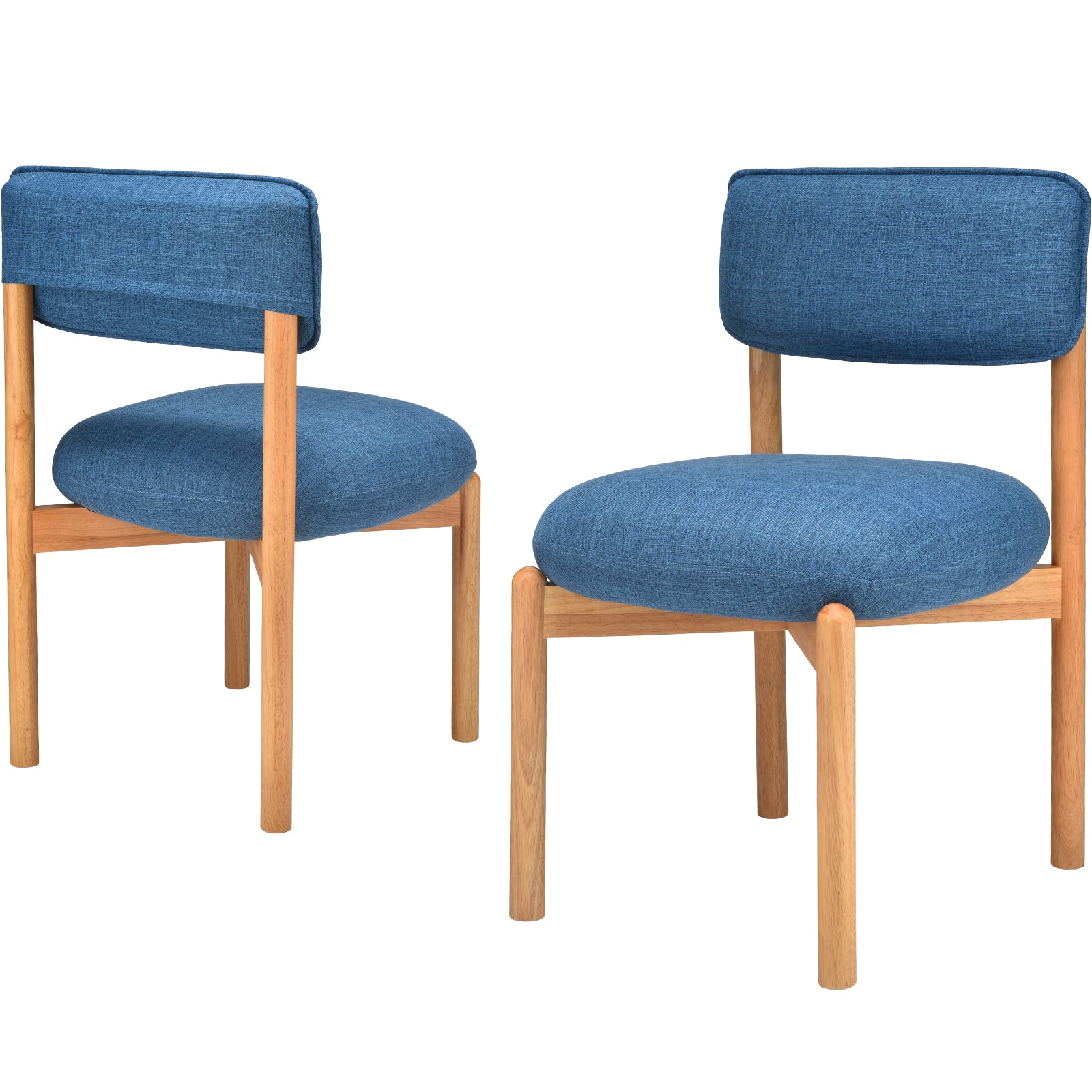 Modern Wooden Blended Linen Blue Dining Chair (Set of 2)