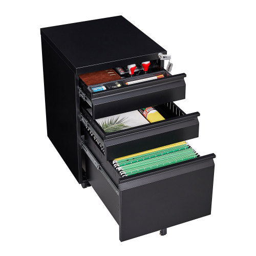 3-Drawer Mobile File Cabinet - Black Office Storage