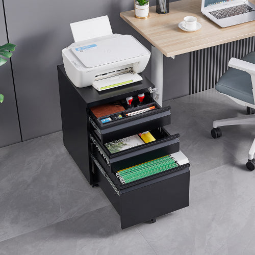 3-Drawer Mobile File Cabinet - Black Office Storage