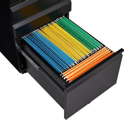 3-Drawer Mobile File Cabinet - Black Office Storage