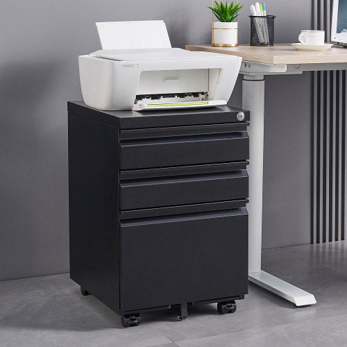 3-Drawer Mobile File Cabinet - Black Office Storage