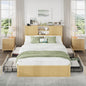 Queen Size Bed Frames with 4 Storage Drawers & 2-Tier Storage Headboards & Built-in USB Ports & Power Outlets, Metal Bed Frames Nox Box Spring Needed, Oak
