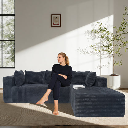 100" Corduroy Modular Sectional Sofa,3-Seat L-Shaped Couch with Deep Seat,Choose Left-Facing or Right-Facing Configuration for Living Room