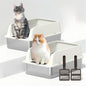 DVPETS Stainless Steel Cat Litter Box with High Sides Lid, Extra Large XL for Big Cats,Open Top Metal Kitty Ivory White (2 Pack)