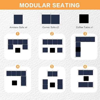 7-Piece Grey Rattan Patio Sectional Sofa Set - Weatherproof Outdoor Furniture