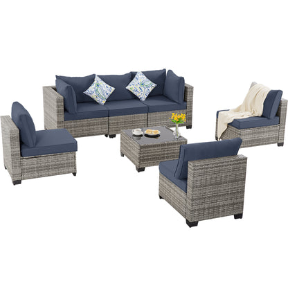 7-Piece Grey Rattan Patio Sectional Sofa Set - Weatherproof Outdoor Furniture
