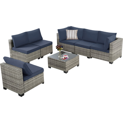 7-Piece Grey Rattan Patio Sectional Sofa Set - Weatherproof Outdoor Furniture