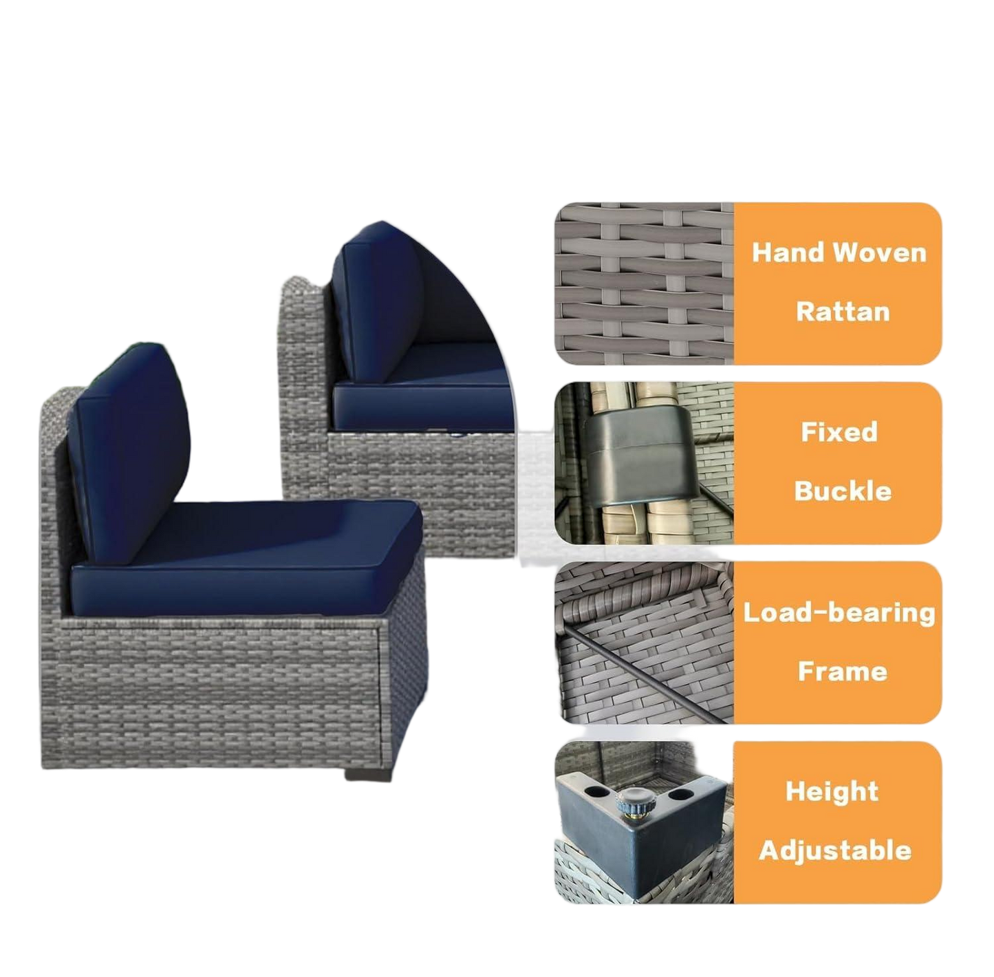7-Piece Grey Rattan Patio Sectional Sofa Set - Weatherproof Outdoor Furniture