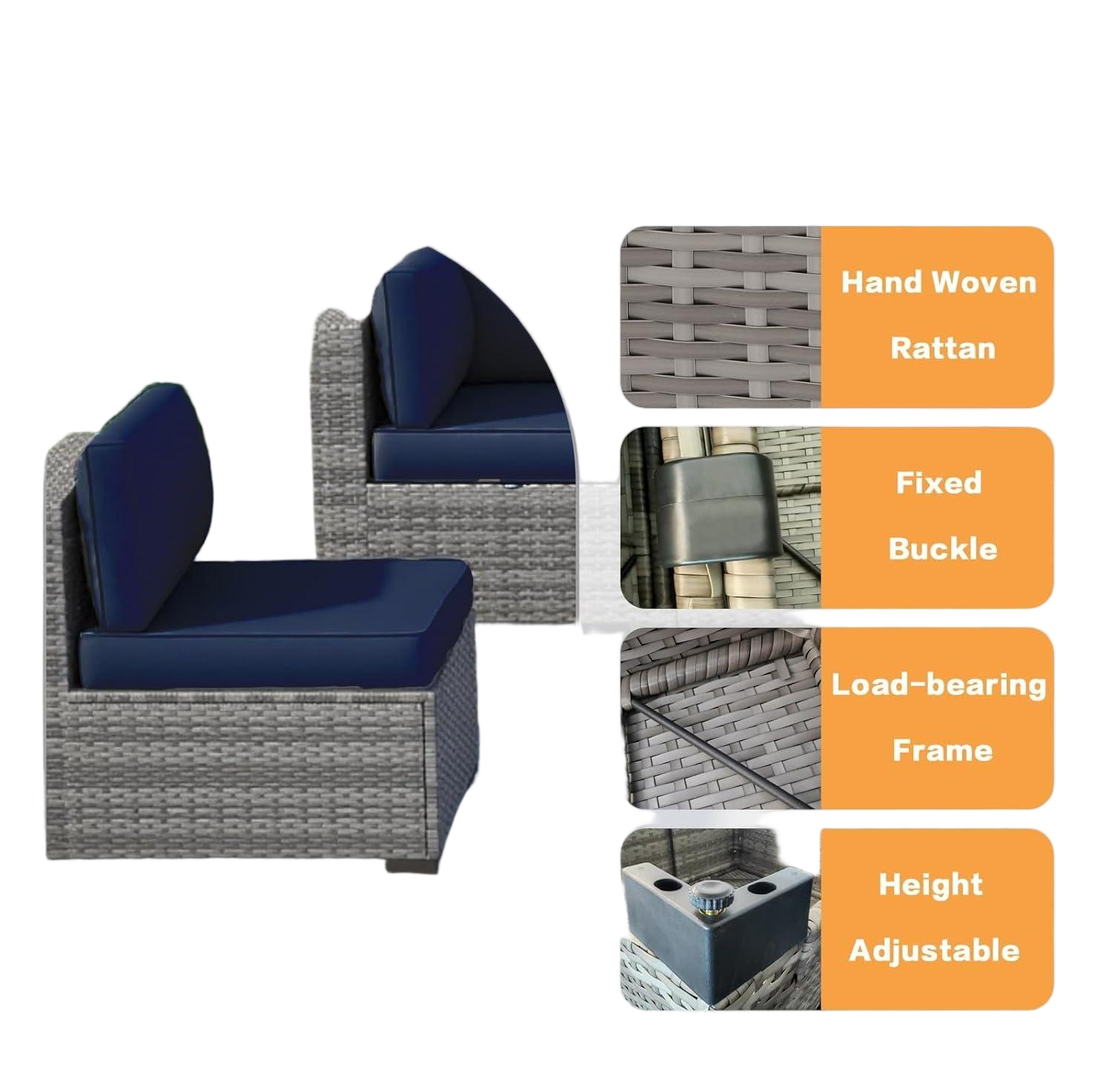 7-Piece Grey Rattan Patio Sectional Sofa Set - Weatherproof Outdoor Furniture