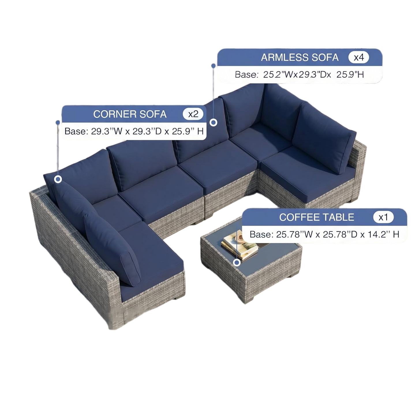 7-Piece Grey Rattan Patio Sectional Sofa Set - Weatherproof Outdoor Furniture