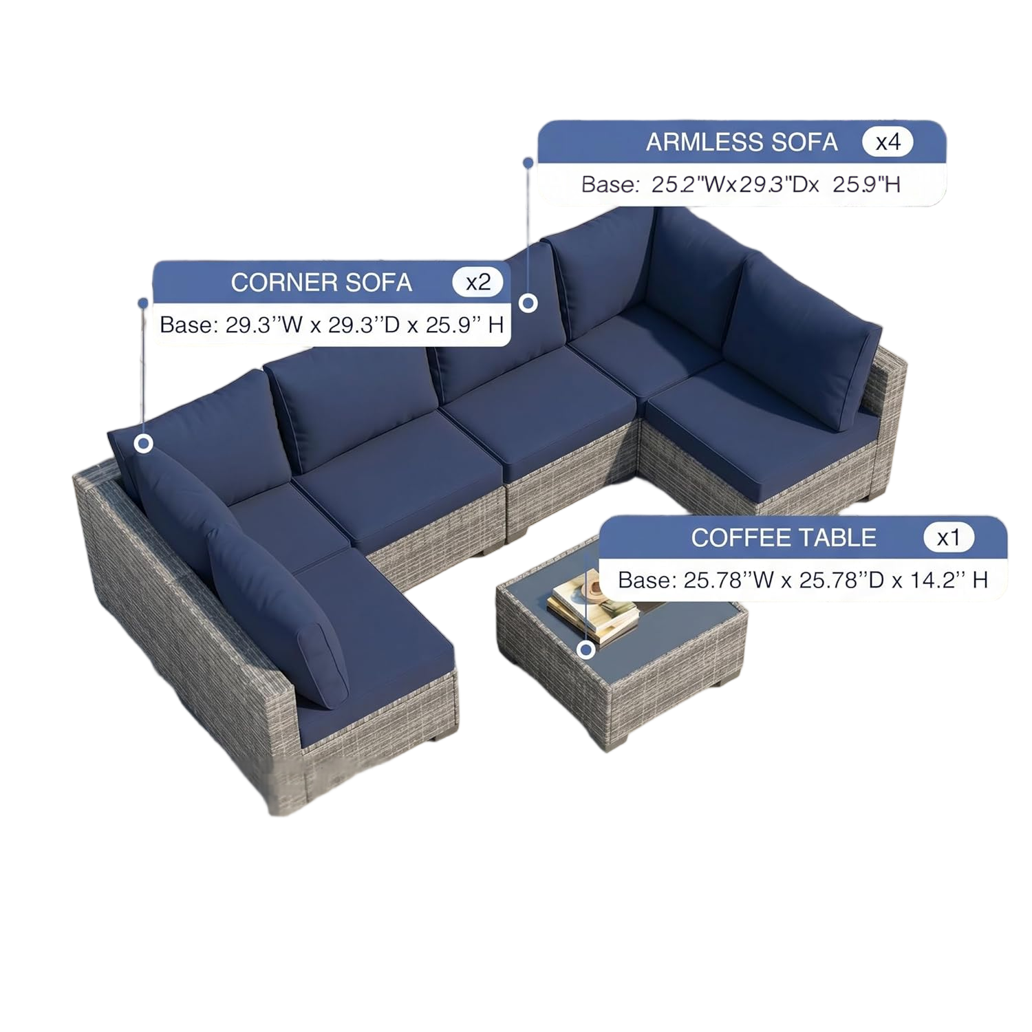 7-Piece Grey Rattan Patio Sectional Sofa Set - Weatherproof Outdoor Furniture