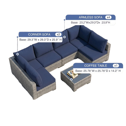 7-Piece Grey Rattan Patio Sectional Sofa Set - Weatherproof Outdoor Furniture