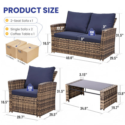 KROFEM 4-Piece Patio Sofa Set - Brown Weatherproof Rattan