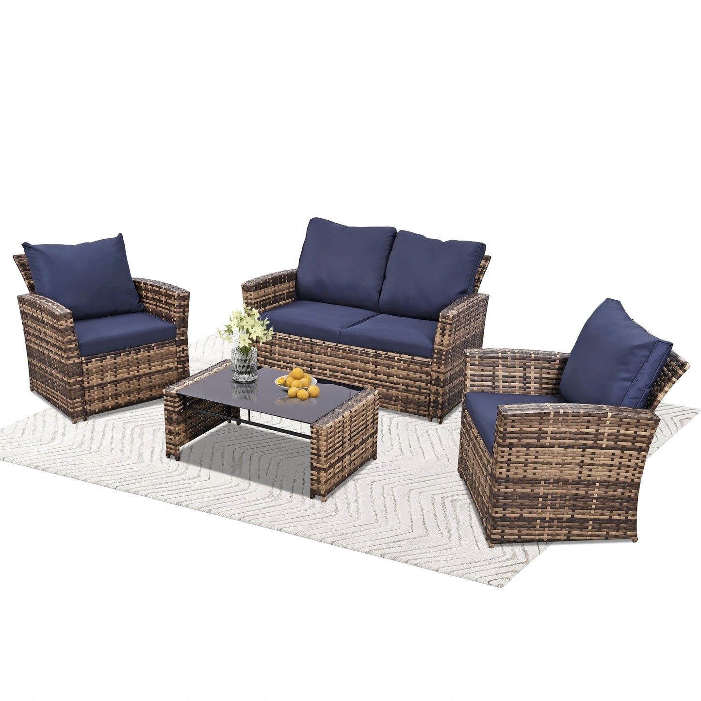KROFEM 4-Piece Patio Sofa Set - Brown Weatherproof Rattan