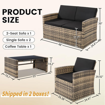 Brown Rattan Patio Sofa Set - 4 Piece Outdoor Furniture