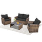 KROFEM 4-Piece Patio Furniture Set, Wicker Outdoor Rattan Sectional Sofa with Cushions and Glass Table, All-Weather Outdoor Conversation Set for Garden, Porch, Backyard, Patio(Brown-Black)