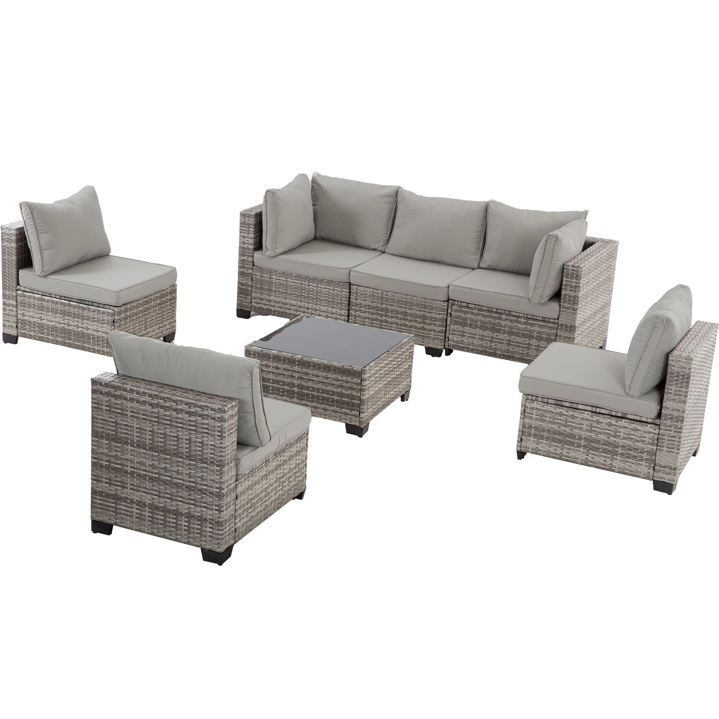7-Piece Grey Rattan Patio Sectional Sofa Set - Outdoor Conversation Furniture